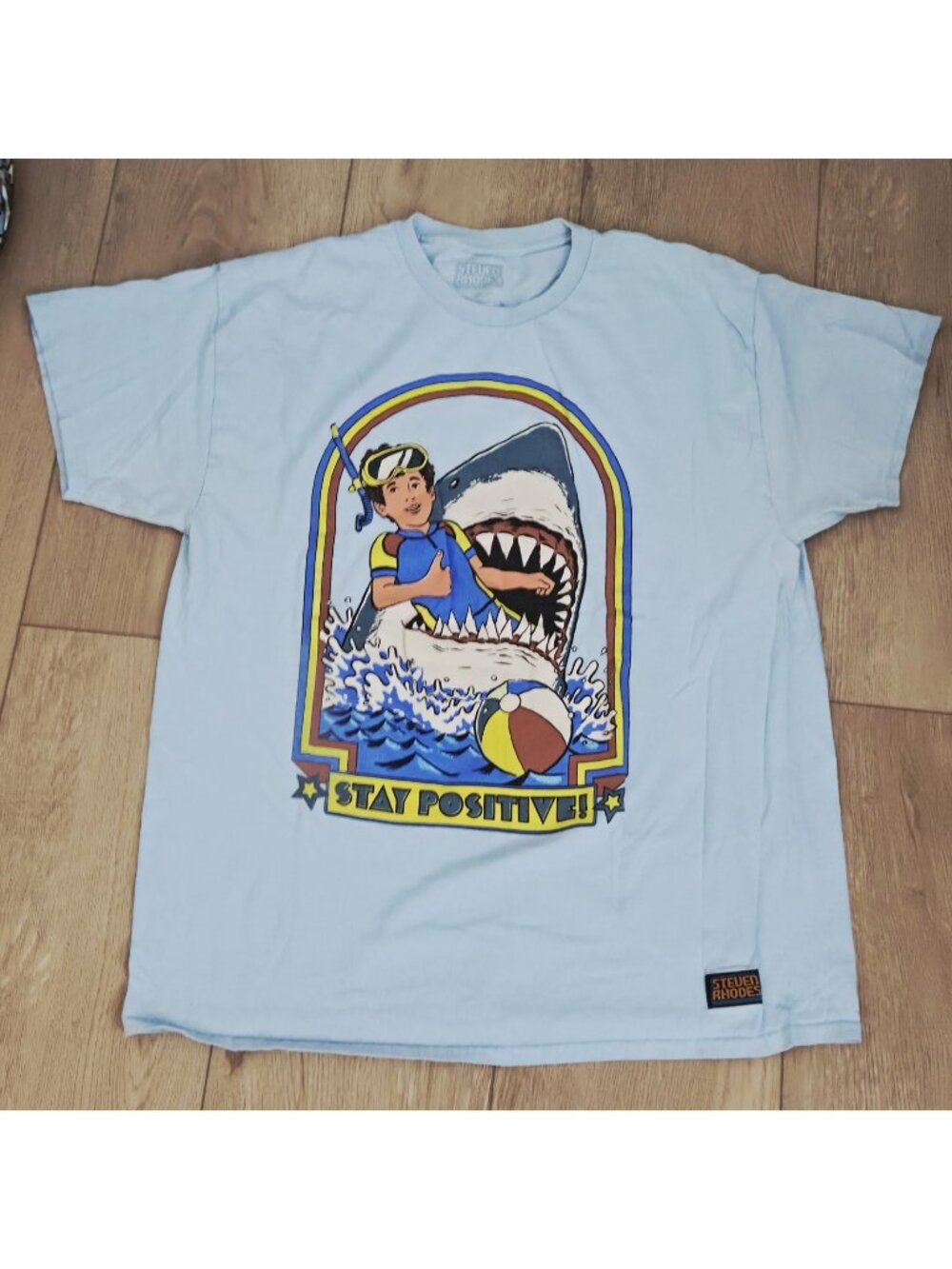 Steven Rhodes Blue Stay Positive Short Sleeve Graphic T-Shirt Mens XL
